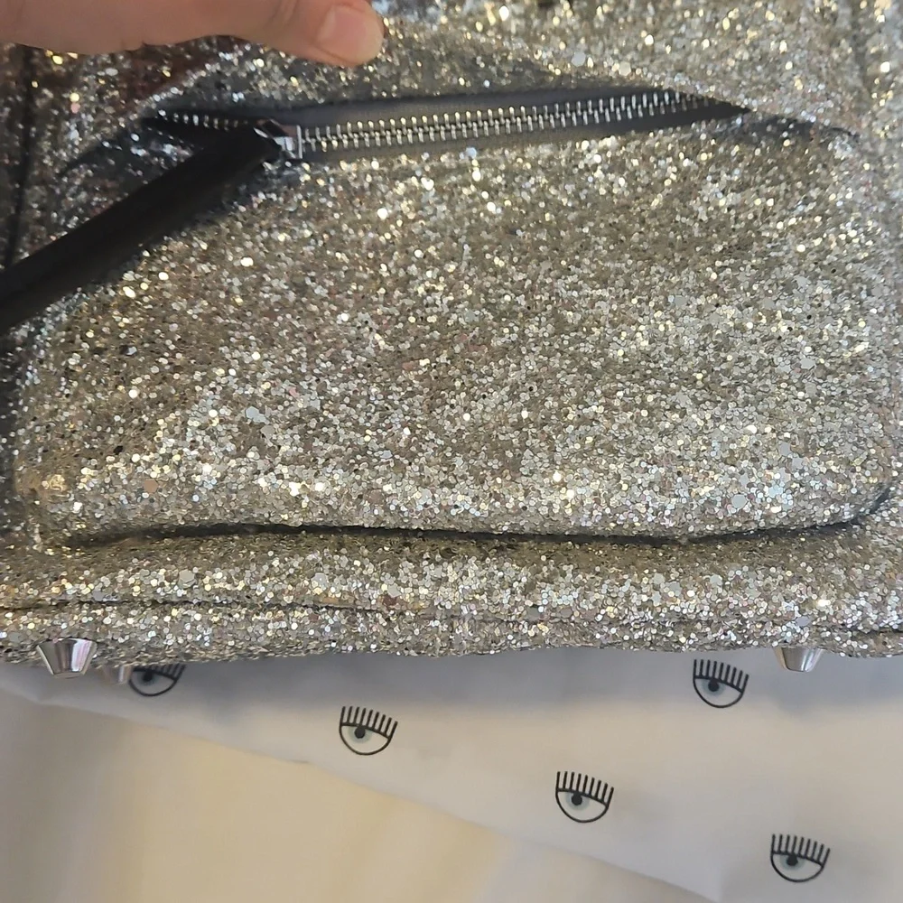 Chiara Ferragni Silver Glitter Eye Backpack - Picture 4 of 14